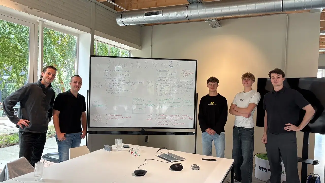 Fabio en Rinze namens de JAR bij een werksessie van Blue Nexis in Utrecht, samen met het Blue Nexis-team.